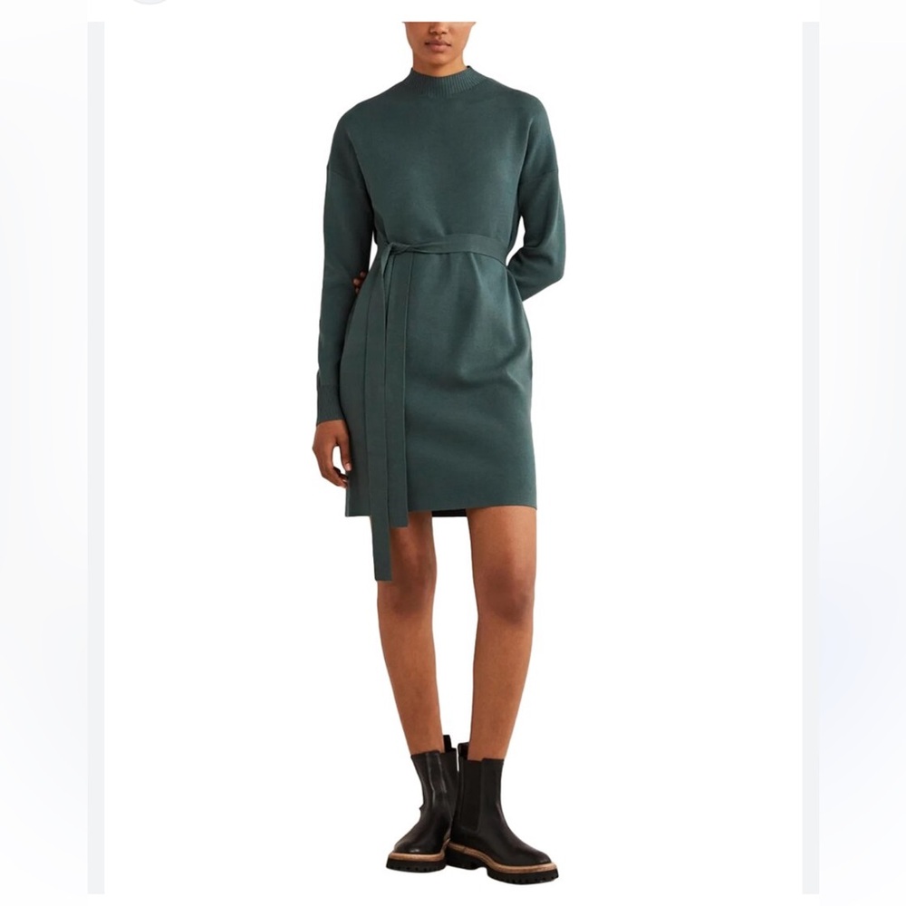Boden High Neck Shift Dress in Trekking Green Knit Dress Size 14L